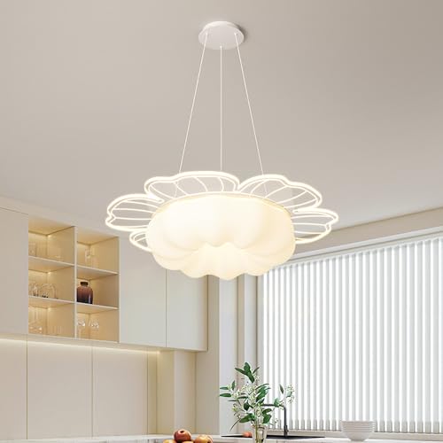 Lustres suspendus réglables salon moderne suspension fleurs blanches acrylique - 3
