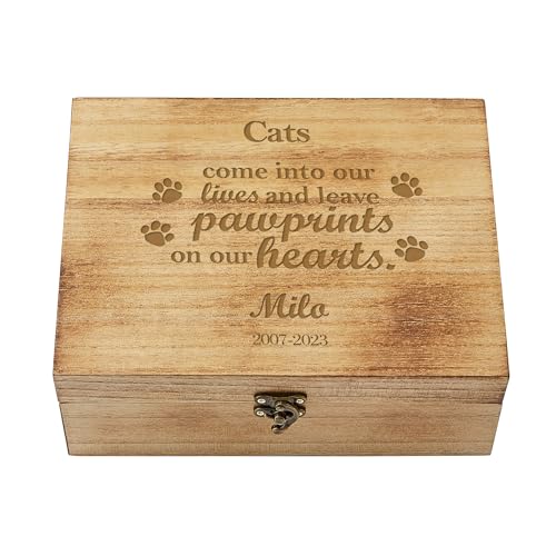 Let's Make Memories Personalized Wooden Pet Keepsake Box - Cat Memorial - For Pet Parents