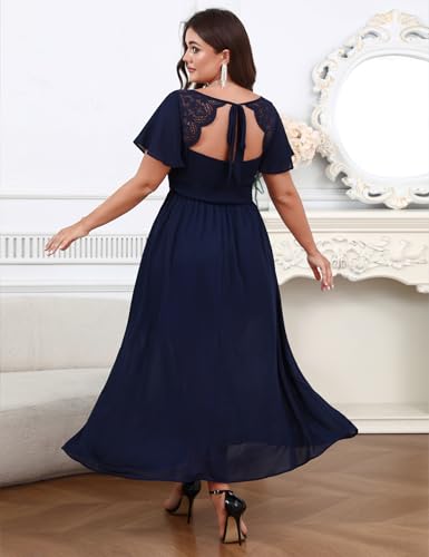 Image of EYWOL Women's Plus Size Formal Dress Lace Chiffon Maxi Dress,Open Back Cocktail Dress for Wedding Guest,Party,Gala Events