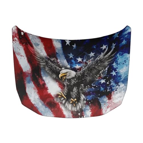 Image of American Flag Eagle Print Car Hood Cover Weather-Resistant Automotive Hood Covers Elastic Fabrics Car Bonnet Banner Outdoor Indoor Foldable Protective Cover, 4th of July
