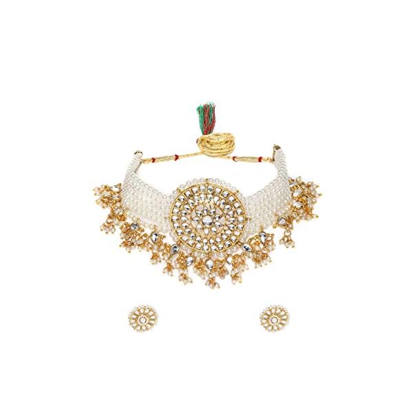 ZAVERI PEARLS Gold Tone Kundan & MultiStrand Pearls Choker Necklace & Earring Set For Women-ZPFK9805