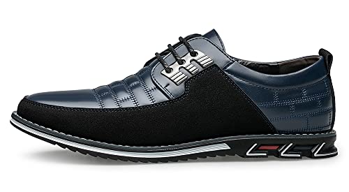 Men's Premium Leather Dress Shoes Comfort Business Casual Oxford Shoes Fashion Dress Sneakers Soft Loafers Derby Shoe For Office Working Driving Walking Blue,7.5 Us #TOP1
