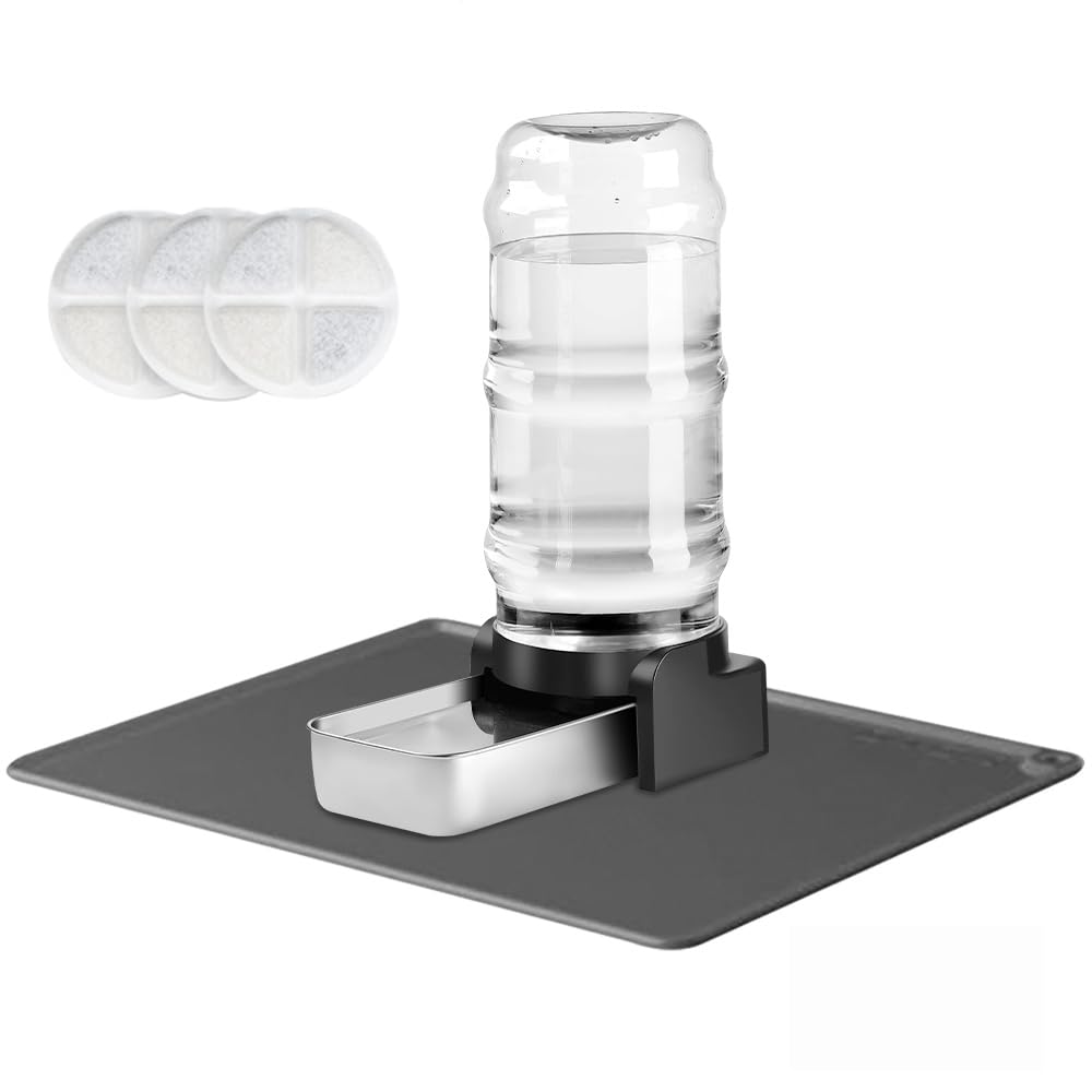 Marchul Distributore d'acqua per cani di grandi dimensioni, 8,6 l, con tovaglietta, distributore automatico di acqua con ciotola in acciaio inox e 3 filtri, bottiglia d'acqua per cani di taglia media