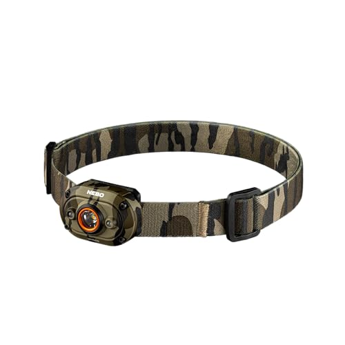 NEBO MYCRO 450 Headlamp | 450 Lumens 6 Light Modes White Red & Green Light USB Rechargeable Water Resistant Adjustable Strap Cap Light Bright Light for Camping & Hiking Mossy Oak Bottomland