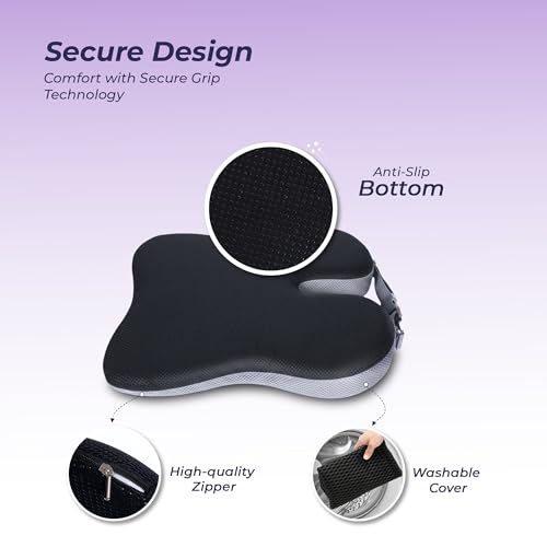 Image of Billebon Ultimate Car Wedge Seat Cushion | Premium Memory Foam Cushion with Coccyx Tailbone Cutout | Helps Relieve Hip| Tailbone & Lower Back Pain | Supports Weight Up to 100 kg - Grey (Pack of 2)