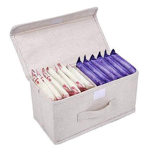 ChengFu Pad Holder for Women Bathroom,Sanitary Napkin Holder, Pad and Tampon Holder for Bathroom, 2 Compartments Pad and Tampon Organizer, Fabric Pad Holder for Period, White