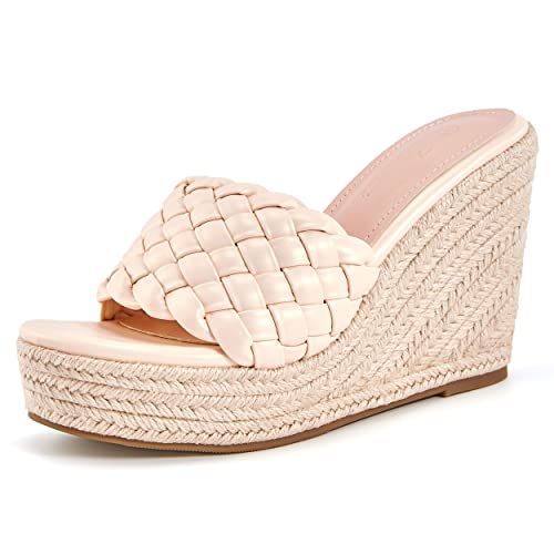 Image of Ermonn Womens Platform Wedge Sandals Espadrilles Braided Open Toe Slip On Summer Mule High Heels