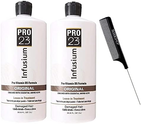 INFUSIUM PRO 23 Original Leave-In Treatment, Pro Vitamin B5 Formula (w/Sleek Rat Tail Comb) Damaged Hair Professional Conditioner Amino Acids (33.8 ounce / 1000 ml - LARGE LITER (2-PACK))