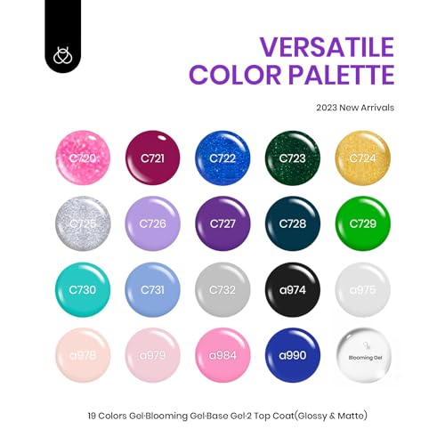 Image of Beetles Gel Nail Polish with Blooming Gel -19 Colors Gel Nail Polish | Pink Green Blue Purple Neon Gel Nail Polish 3Pcs Base&Glossy Matte Top Coat,Clear Polish for Spreading Effect Soak off UV