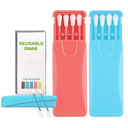 Preisvergleich Produktbild 2 Kisten Wattestäbchen Wiederverwendbar, Ohrstäbchen für Babe, Waschbares Silikon Sicherheit Wattestäbchen für Make-up,Ohrreinigung (Blau + Pink)