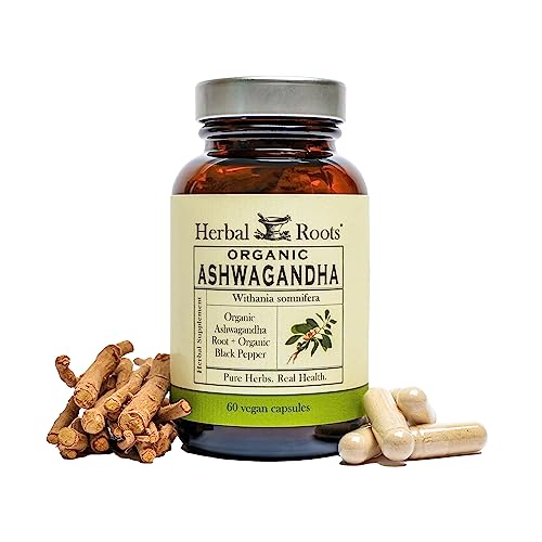 Herbal Roots Ashwagandha Capsules | Extra Strength 1,000mg per Serving | Ayurvedic for Overall Health for Men and Women | 60 Vegan Capsules