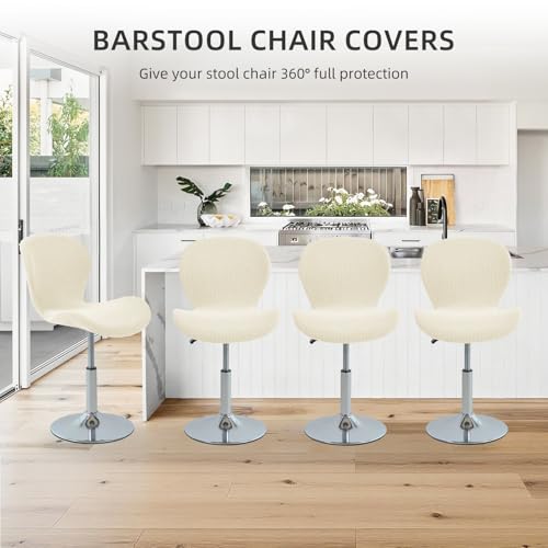 Image of Gollense Bar Stool Covers with Backs, Set of 4 Stretch Jacquard Barstool Seat Covers, Washable Swivel Pub Counter Height Chair Slipcover Protector for Home Kitchen Cafe (Jacquard-Beige)
