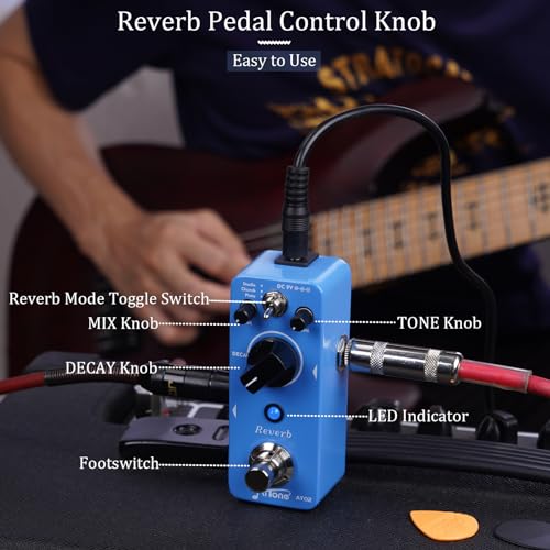 AITONE Reverb Pedal Digital Reverb Guitar Effect Pedal with 3 Modes True Bypass for Electric Guitar (AT-02)