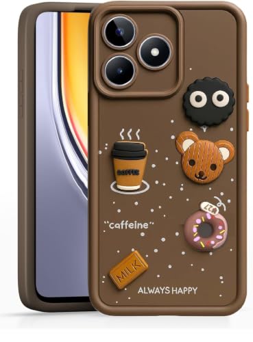 Image of Bintage Cute Fun Taddy Cartoon 3D Ball Bear Milk Donut Coffee Cup Silicon Case Full Body & Camera Protection Back Cover Compatible for Realme C53 - Brown