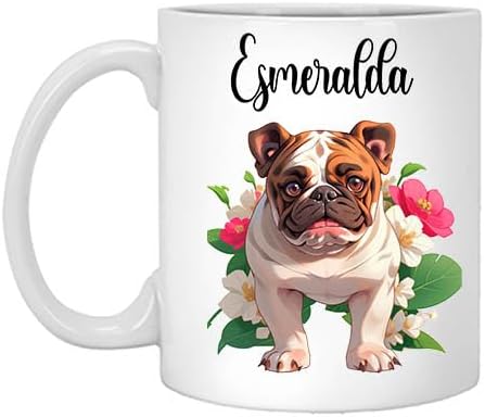 Personalized Flower Dog Mug, French Bulldog Name Mug, Dog Mom, Dog Dad, Gift for Mom, Dog Name Esmeralda 11oz White Mug Flower Mug, Pet Mug, Gift