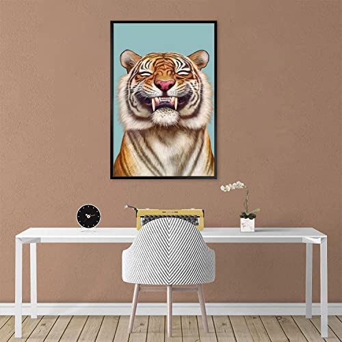 Canvas Prints Wall Art Tiger Smile Pictures Painting Canvas Paintings Animal Black Metal Aluminum Frame Ready To Hang For Home Decorations Wall Decor Modern Office Decor 24X36Inch #TOP4