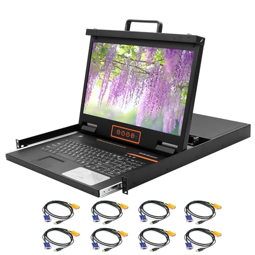 Image of 8 Port Rack Mount KVM Console 18.5-Inch Full HD, Standard 1U VGA KVM Switch + Keyboard Touchpad, 16:9 Aspect Ratio 1920 x 1080, OSD /Hotkey /Button Switching,Fits 19 inch Rack, 8 VGA USB KVM Cables Included