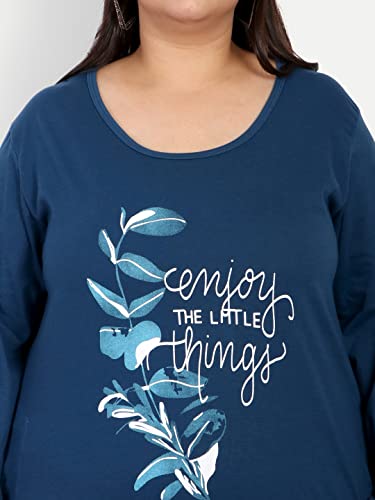 Image of CUPID Women Plus Size Cotton Round Neck Full Sleeves T-Shirt, Nightwear, Sleepwear, Daily Use Gym n Lounge Wear Long Tops for Ladies 3XL to 7XL