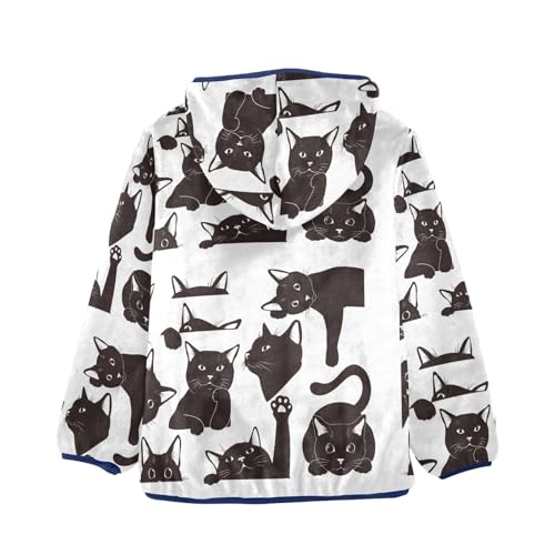 Black Cat Playing Girls Fleece Jacket Girls Fall Jacket Girls Zip Up Hoodie Girls Sherpa Jacket 2-10T2