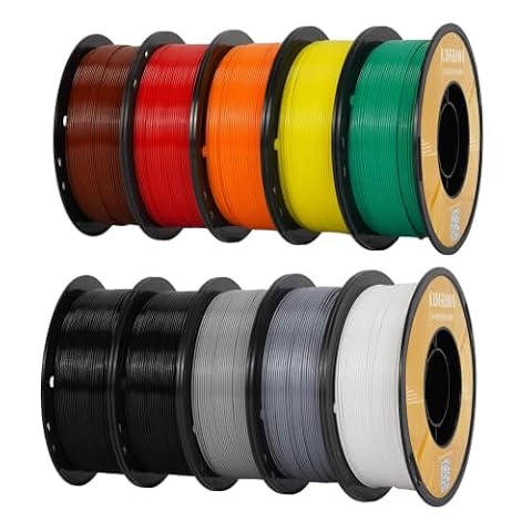 Kingroon 3D Printer Rapid PETG Filament 1.75mm,Dimensional Accuracy +/- 0.03 mm,1kg/Spool(2.2lbs),10 Spools PETG Filament Bundle-2×Black+1×White+1×Gray+1×Yellow+1×Silver+1×Brown+1×Red+1×Orange+1×Green