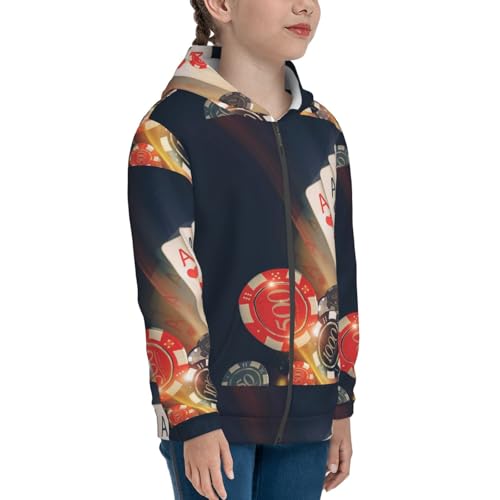 Casino Poker Chips Kids Pullover Hoodies Boys Zip Up Sweatshirts Girls Athletic Clothes with Pocket4