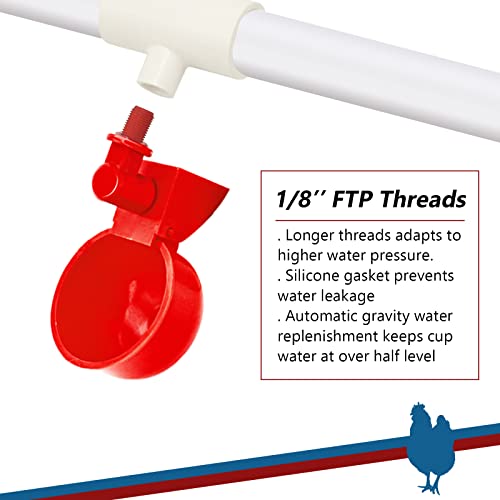 Chicken Water Cups With Pvc Tee 10Pack Automatic Waterer Kit For Poultry Suitable For Ducks, Geese, Turkeys, And Bunny Rabbit - Diy Pvc Water Feeder Kit- Poultry Waterer (Red+White) #TOP1