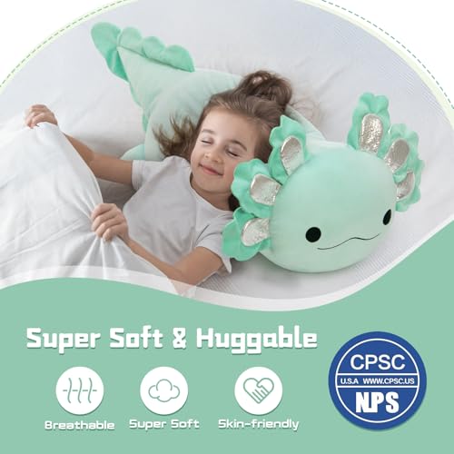 Image of BENINY Large Axolotl Plush Toy, 39 inch Giant Mint Axolotl Stuffed Animal Plush, Big Huggable Toys Gift for Girls Kids, Long Squishy Pillow for Holiday Birthday Christmas