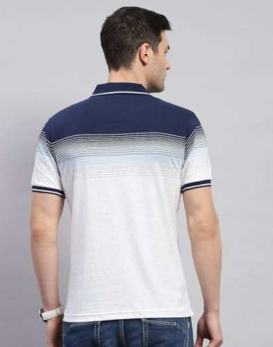 Image of Monte Carlo Mens Striped Polo Collar Half Sleeve Cotton Blend Casual T-Shirt (224064228)