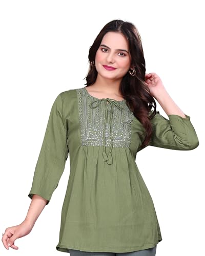 Image of SHANTVAN GALLERY Women's Tunics - Stylish & Comfortable Kurti for Woman with 3 /4 Designer Sleeves | Elegant Indian Short Tunic Top for Ladies | Casual, Festive