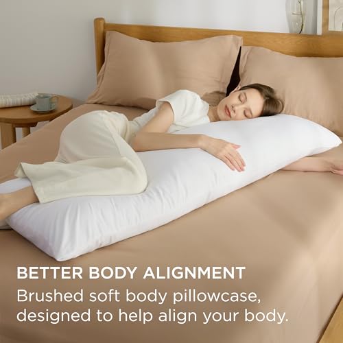 Bedsure Body Pillow Case Cover - White Brushed Microfiber Long Pillow Cases, Ultra Soft and Cozy Body Pillowcase with Envelope Closure, Wrinkle, Fade and Stain Resistant, 1 Pack, 20x54 Inches
