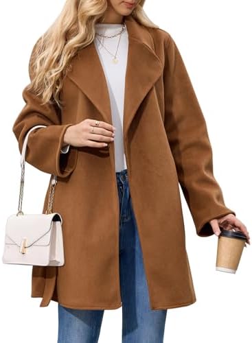 Women's Wool Blend Coat with Pockets Mid-Long Winter Overcoat, Th...