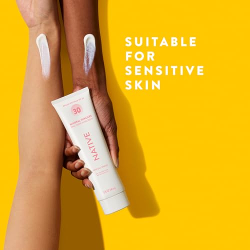 Image of Native Sunscreen SPF 30, Zinc Oxide Dermatologist Tested Suitable for Sensitive Skin & Hawaii Compliant, 5 Ounces | Tropical Breeze Scent Sun Protection Lotion, Lightweight & Smooth (Pack of 12)