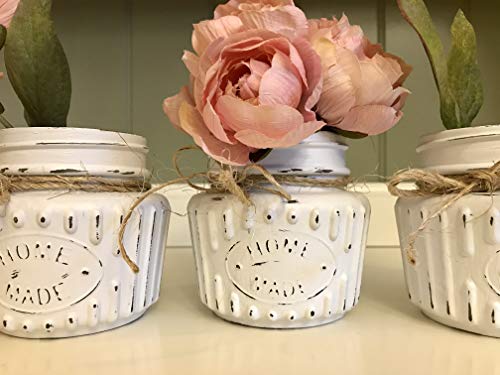 Rustic Linen White Chalk Painted Jars - Distressed 8 oz Decorative Storage Set of 3 - Image 2