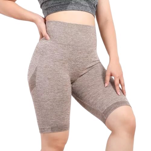 Womens Yoga Shorts High Waisted Workout Shorts for Fitness Home Gym Training (Brown, L)-picture-28