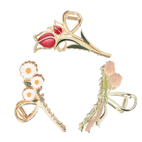 Set de 3 Pinzas Florales de Metal Multicolor para Cabello miniatura 1