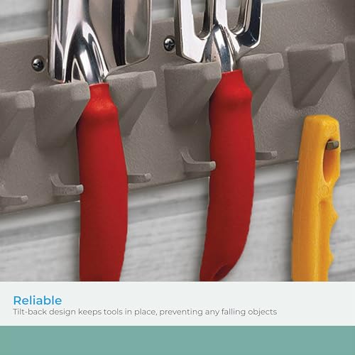 Suncast V713 2 Foot Wall Mounted Garage Garden Hand Tool Organizer with Smart Tilt Back Design and 30 Pound Total Capacity, Platinum, 2 Pack - image 6