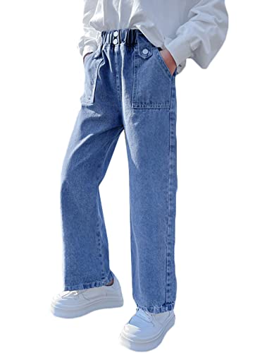 Betusline Girls' Casual High Waist Straight Wide Leg Jeans, 3-13 Years