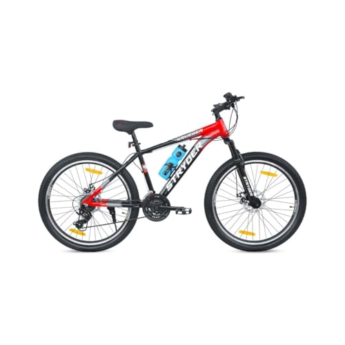 Image of Stryder 26T Krueger 21S Gear Mountain Cycle (Black-Teal Green) - 21-Speed | Front Suspension | Dual Disc Brakes | Steel Frame | Double Wall Alloy Rims | Unisex MTB Bicycle (Black::Red)