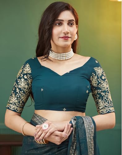 Image of SIRIL Women's Georgette Foil Printed Saree with Unstitched Blouse Piece
