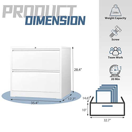 Bonusall Lateral File Cabinet 2 Drawer, Metal Lateral Filing Cabinet With Lock, Locking Organizer Filed Drawer Cabinet For Letter/Legal / A4 / F4 Size For Home Office, Sturdy Steel, White #TOP2