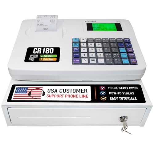 Nadex CR180 Electronic Cash Register, Steel Cash Drawer, Compact Design, White