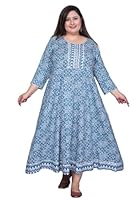 Deep Fashion Women's Rayon Printed Embroidered with Lace Work Plus Size Anarkali Kurti (Blue, 6XL)
