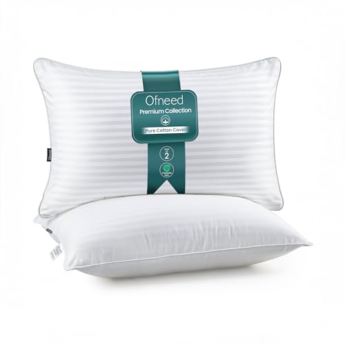 La Mejor Recopilación de De almohadas los más recomendados. 48 OFNEED - Juego de 2 almohadas de tamaño queen alternativas de plumón, suaves y esponjosas con funda de algodón, almohada de calidad de hotel para cama, almohadas de cama...