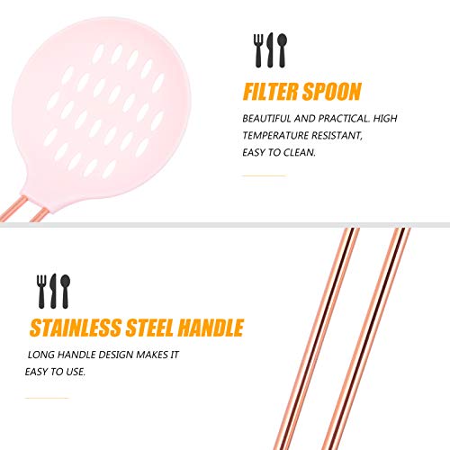 Hemoton Colher de nylon com alça de aço inoxidável, resistente ao calor, antiaderente, cozinha, serv