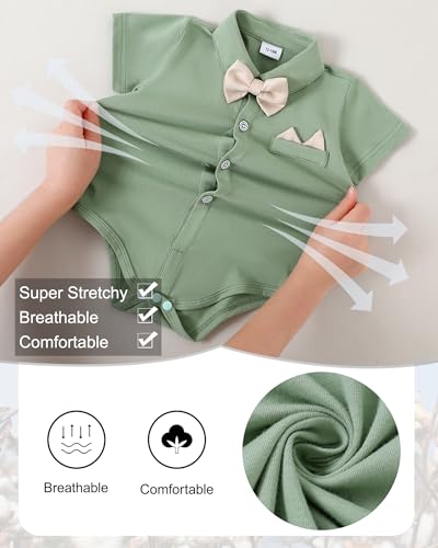 Image of YALLET Baby Boy Clothes Suit Newborn Infant Gentleman Outfits, Formal Dress Shirt+ Bowtie+ Suspender Pants Wedding Party Set
