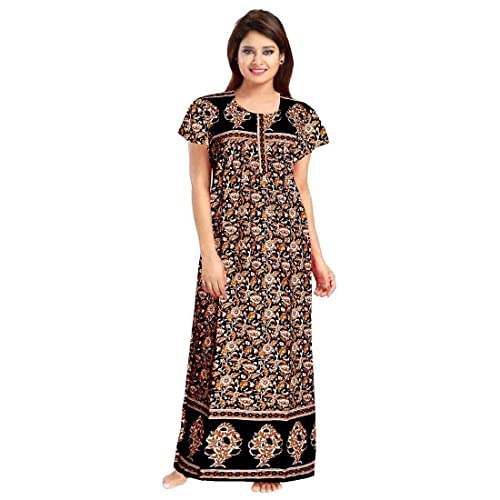 Image of YUKATA Nighty for Women Cotton Printed Maxi Gown Ankle Length Nighty Night Dress Gown for Women Maxi - Free Size (Pack of 2)