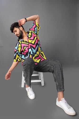 Image of BROWN CULTURE Men's Half Sleeve Relaxed Fit Casual Shirt | Cotton Blend Oversized Shirts for Men | Loose Fit Printed Shirt | Oversized Printed Shirts for Men | Fashion Casual Wear