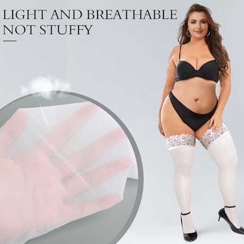Image of Buauty Plus Size Thigh High Stockings with Silicone Lace Top for Stay-Up Comfort,sheer Stay Up Lingerie Pantyhose for Women