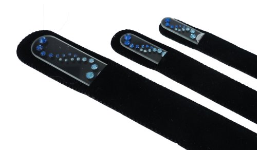 Genuine Czech, Etched, Crystal Glass, Wave with Blue Swarovski Crystals , Manicure/Pedicure Files-set of 3 with 2 Protective Tubes