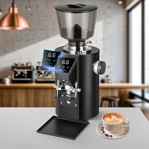 350W Espresso Grinder | Electric Home Coffee Grinder with 664mm Flat Burr, Adjustable Powder Rack, LED Keypad, 1-Pound Capacity Hopper & Grounds Tray - Beige